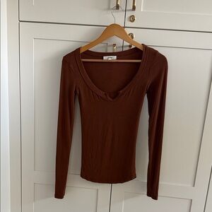Joah Brown Oxblood Henley Long Sleeve Top